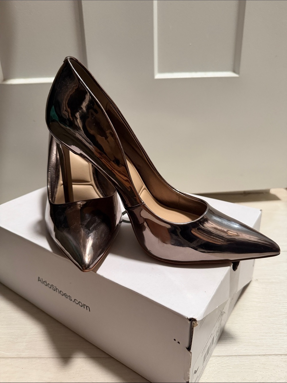 Aldo Shiny Bronze Pointed-Toe Stiletto Pumps
